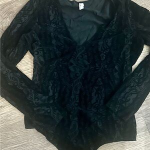 Free People Black Textured Long Sleeve Blouse